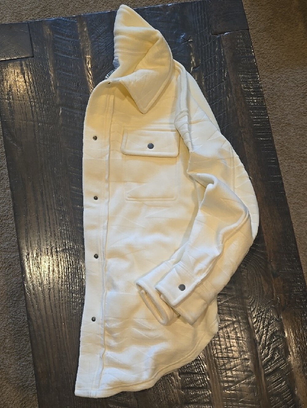 Cream Utility Shacket Jacket with Snap Front - Picture 3 of 5